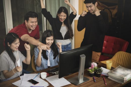 asian younger freelance teamwork  job successfull happiness emotion